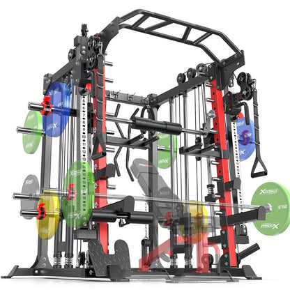 Smith Machine, Multi-function Squat Rack Power Cage L05 with Cable Crossover System, Strength Training Equipment, with Optional Weight Bench, Barbell Weight Set, for Home Gym