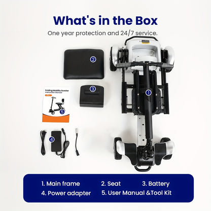 Lightweight Electric Mobility Scooter with Four Wheels, Designed for Seniors, Featuring a Foldable Carbon Fiber Frame And a Comfortable