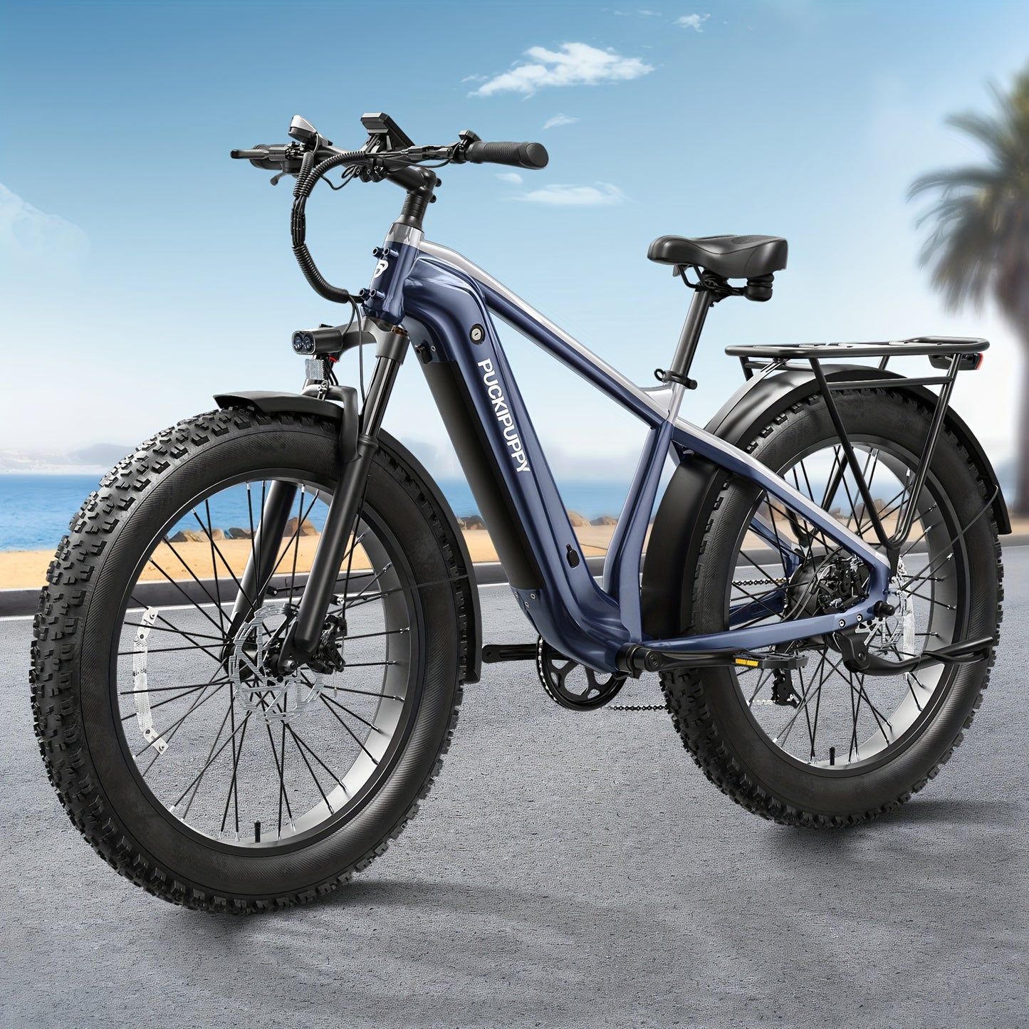 1 Electric Bike For Adults | Rear High-power Brushless Motor, 26" Fat Tire, 48V 15AH Removable Battery, Aluminum Frame with Rear Storage Shelf, Suitable for Outdoor Off-road and Urban Commuting | Orange, PUCKIPUPPY, Disc Brakes