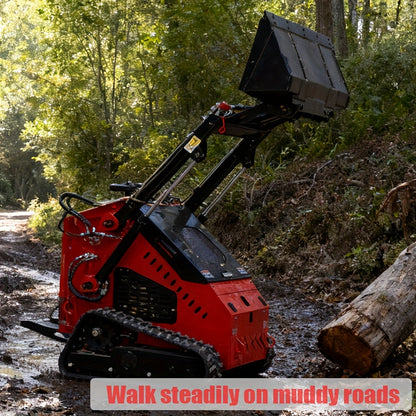 Mini Skid Steer Loader -13.5 HP Engine, Compact Track LoaderCompact Track Loader for Efficient Snow Clearing, Multi Functional Bulldozer Shovel Engineering Vehicle for Farms Gardens Park Roads Factories
