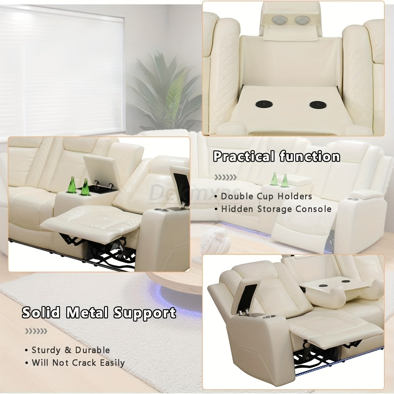 lack Beige Breathable Leather Sofa, Living Room Multifunctional Lounge Chair Sofa Set Suitable for Living Room, Villa, Apartment, Office, Special Price Sofa Bed, Multi Person Long Sofa, Lazy Sofa Set with Hidden Storage Function