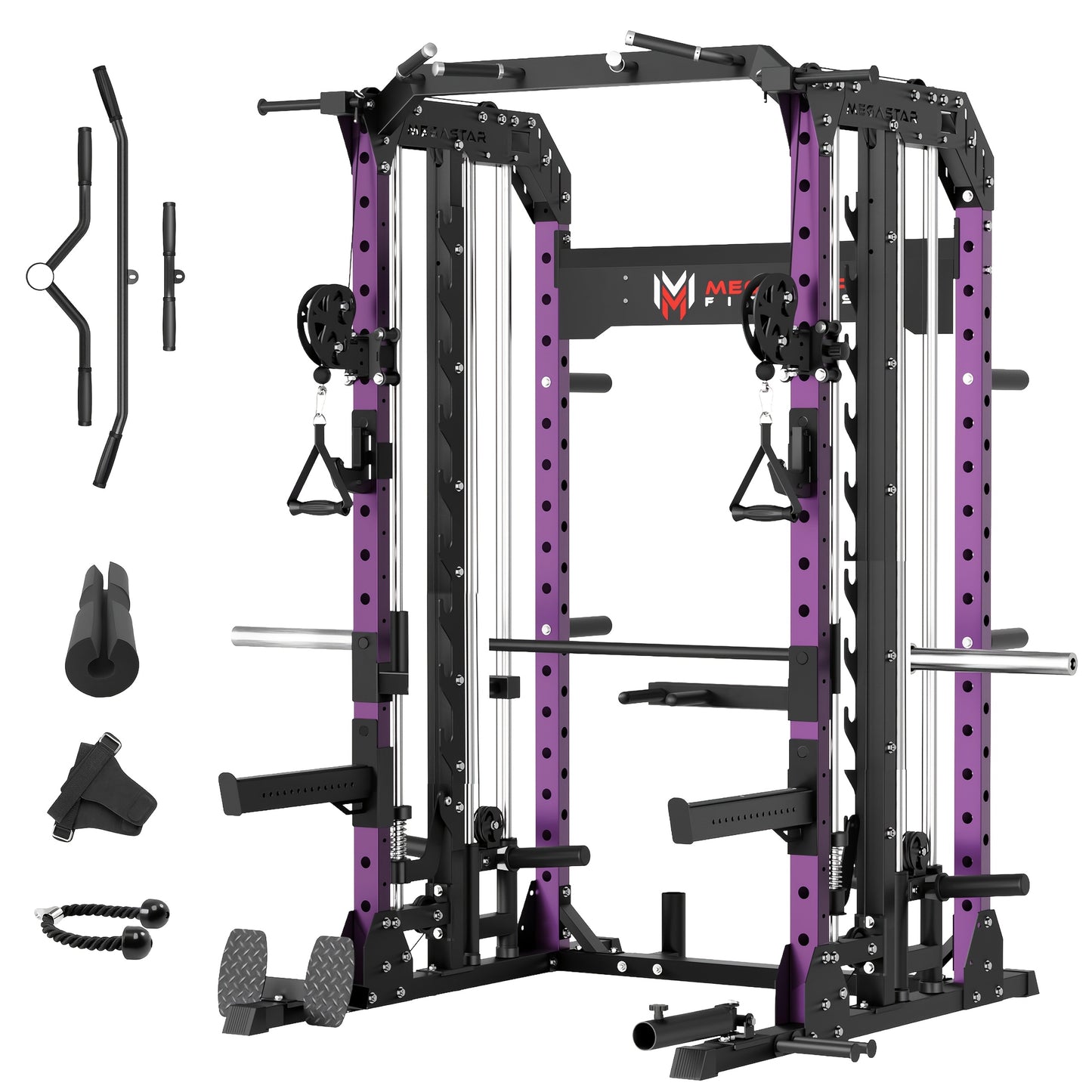 Smith Machine for Home Gym - 2000lbs Capacity All-in-One Power Rack with Cable Crossover, Pull-Up Bar & Dip Station, Includes 18 Attachments