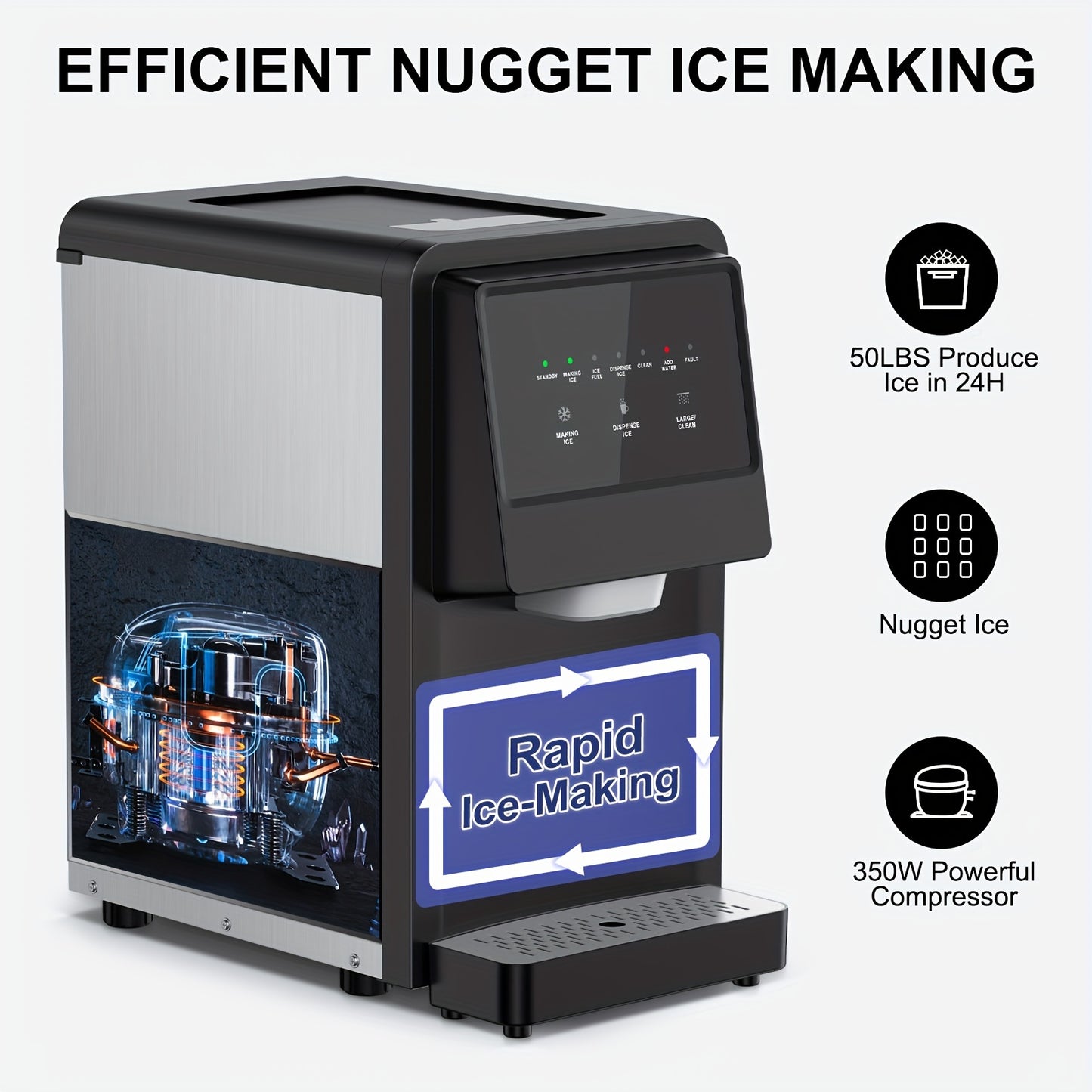 55 Lb. Daily Production Nugget Ice Cubes Countertop Ice Machine