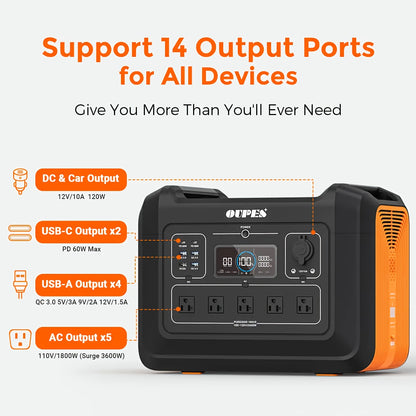 2400W 2232Wh Portable Power Station+240W Solar Panel Solar Generator LiFePO4 Battery, Pure Sine Wave AC Outlet, Solar Generator for Outdoors Camping Travelling And Emergencies Outdoor Generator