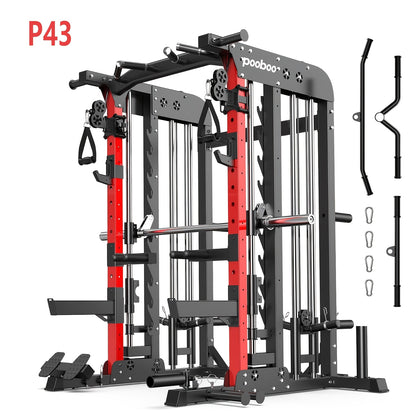 HASIMAN Multi-Functional Power Rack Cage with 2000 Pounds Capacity, LAT Pull Down J-Hooks, Dip Bars, T-Bar, Cable Handles And Other Attachments, Home Gym Exercise Machine, Comprehensive Workout Equipment