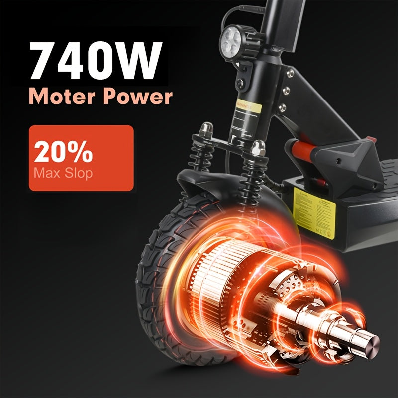 500W/740W Power, 10" Off-road/Tubless Tire Kick Electric Scooter, Foldable E-Scooter - Max Range 40km/60km/80km, Double Suspension & Double Disc Brake, Phone Charging USB Port, RGB Ambient Light, Turn Signal Light, LED Front Light