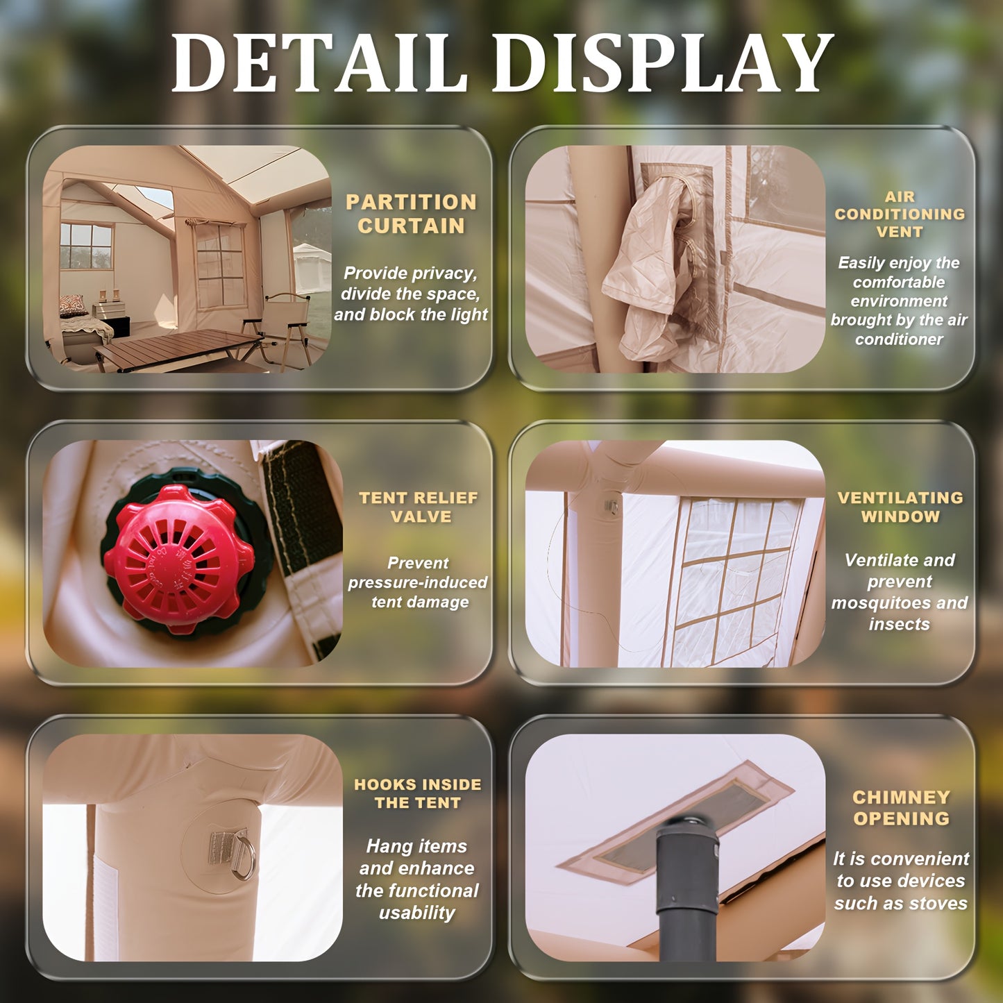 4-8 Person Deluxe Camping Inflatable Tent with Hand Pump 129 Square Feet Large Space Easy Setup Zip Closure Matching with A Canopy to Use, with A Wood Stove Chimney Opening, Tent for 4 Season, Outdoor Camping, Windproof, High Quality with Mosquito