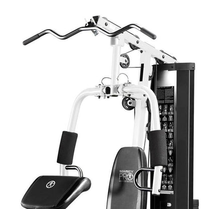 Marcy Home Gym Workout Station with Curl Pad, Lat Pulldown, Leg Developer & Weights, White