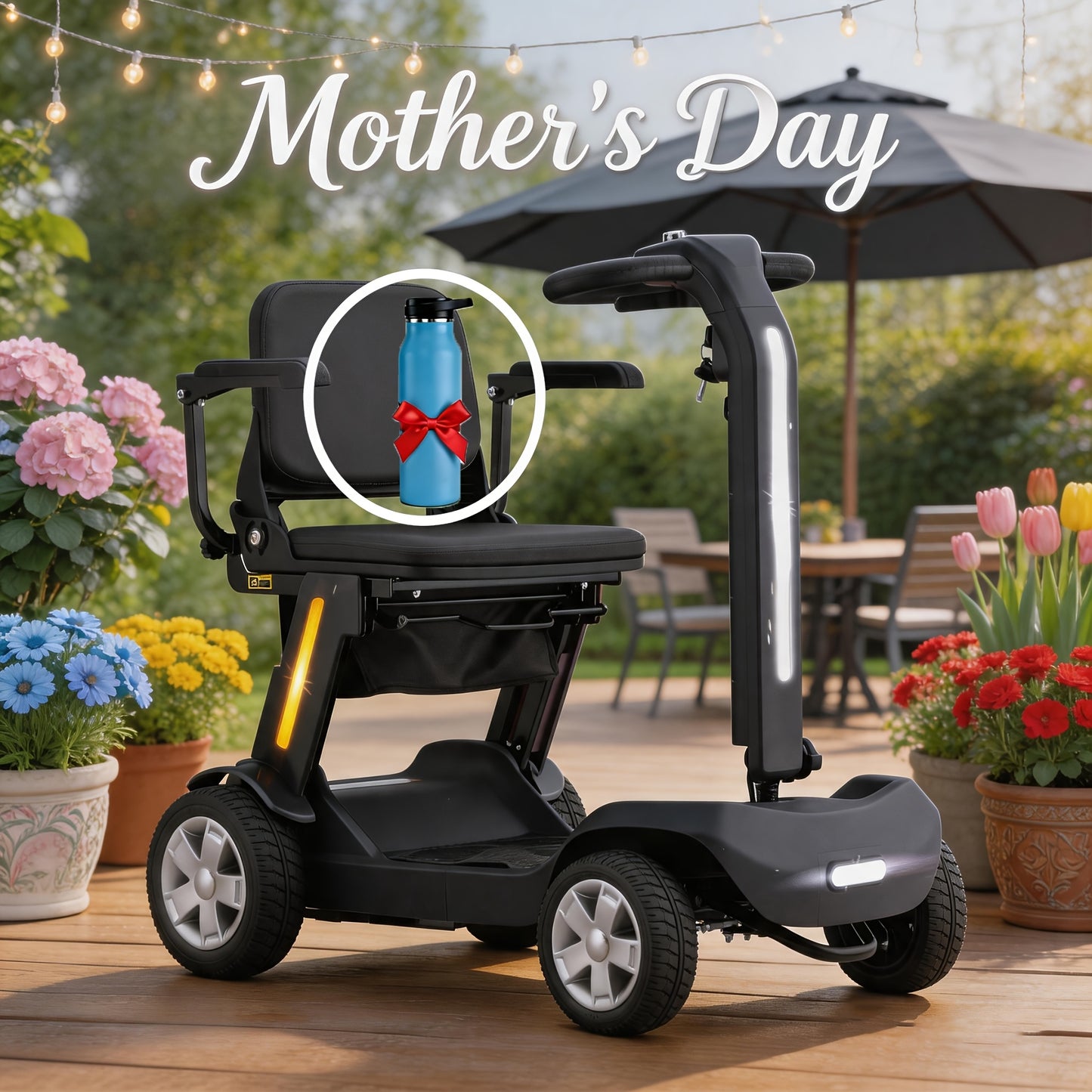 4 Wheel Electric Scooter for Adults & Seniors, 300W, 24V12Ah Battery, 4MPH Max Speed, 10Mile Range, Lightweight Foldable Scooter Electric with LED Lights, Storage Bag & Charger, No Assembly, Free Insulated Cup Gift Random Colors