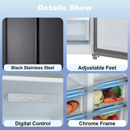 Iceblue 15.6 Cu. Ft. Black Stainless Steel Side-By-Side Refrigerator - Independent Left Freezer And Right Fridge Temperature Control