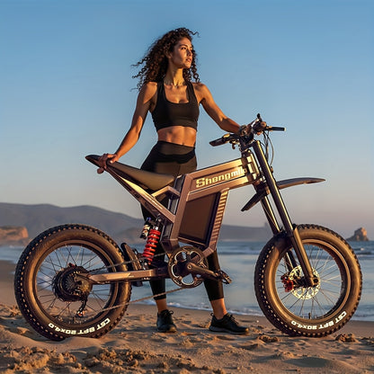 S900 Electric Mountain Bike 60 V 30 Ah Hydraulic Oil Brake 7 Speed Gears 20 X 4.0 Wide Tyre Double Shoulder Shock Absorber Adult Mountain Electric Motorcycle Bike