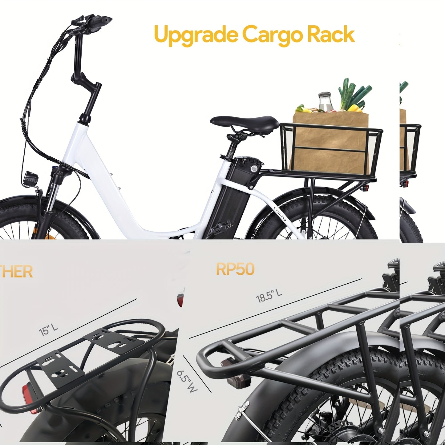 Electric Bike For Adults, RP50 Real 500W 20''×3.0 Fat Tire Electric Bicycle, 14.5Ah 48V Removable Battery Max Range 73Miles For Urban Commuter, High MPH Cargo Ebike With Front Suspension & 7 Speed Gear