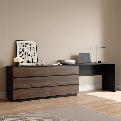 Modern Expandable Desk, 97.63-inch L-shaped Corner Computer Desk with 6 Drawers, Suitable for Home Office and Study Space, White and Khaki