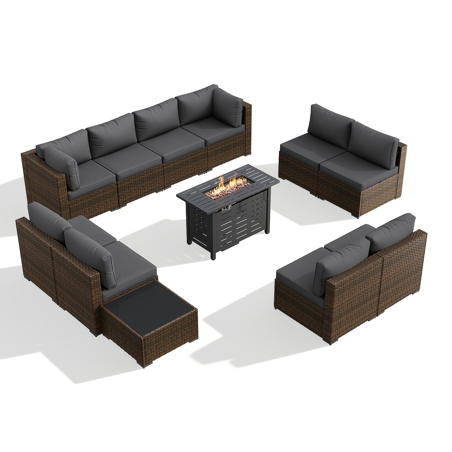 PATIOFIT 8/12/15pcs Outdoor Patio Furniture Set with 40in Fire Pit Table Wicker Rattan Sectional Sofa with Thick Cushions, Coffee Table & Waterproof Cover, Beige Cushions
