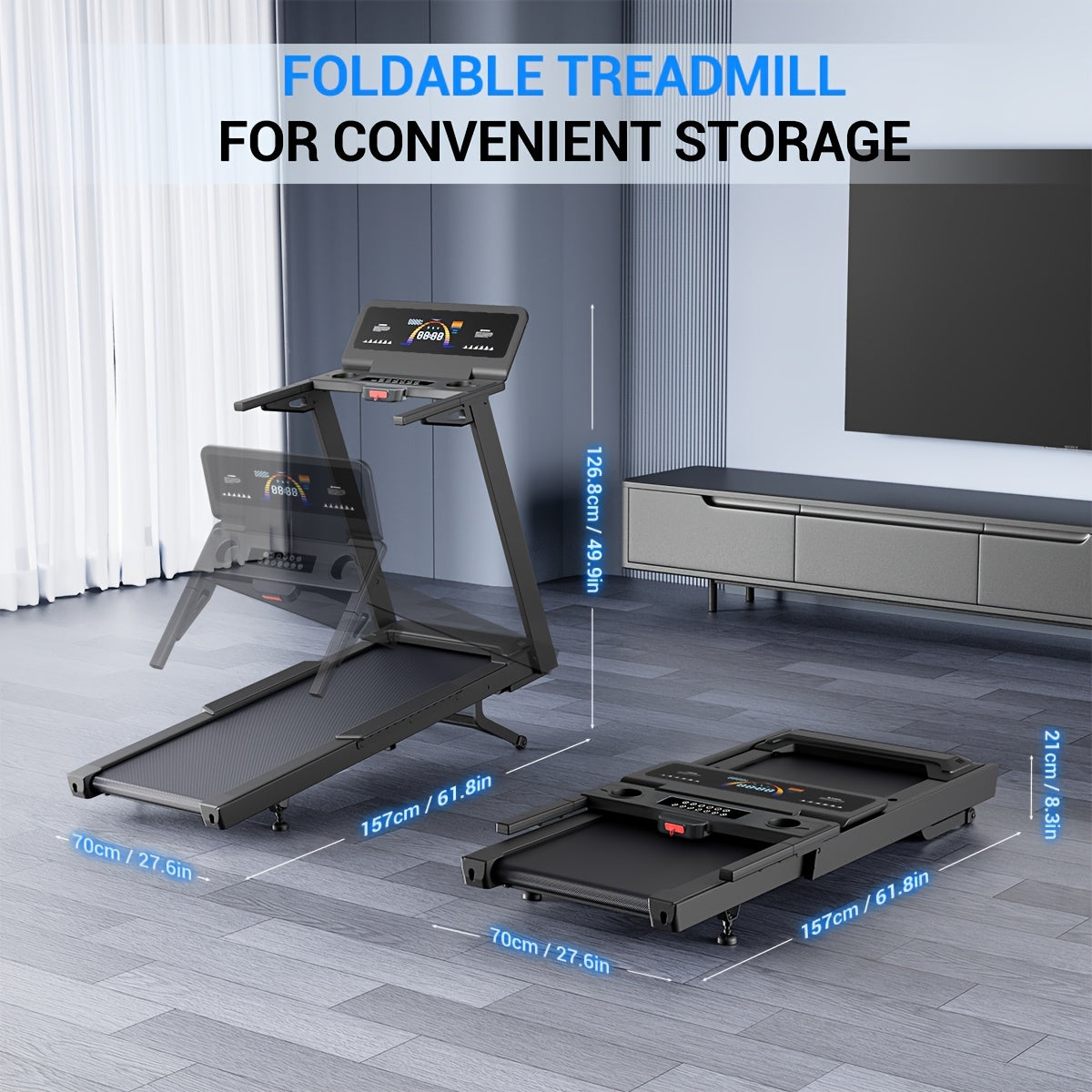 Treadmill with 15% Auto Incline And Handle Bar, 4.5HP Treadmill 500lbs Capacity, Foldable Treadmill for Small Space, 1.0-10 MPH, ZWIFT/KINOMAP APP & LED Display, Easy to Move, Heavy Duty Treadmill for Home Gym