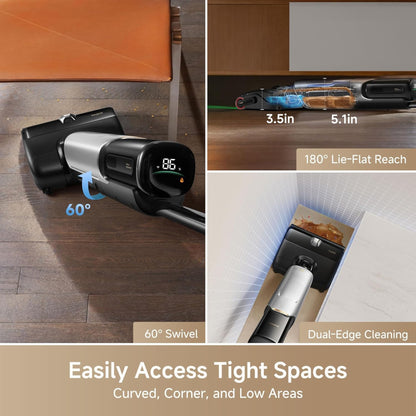 Plus Additional Cleaning Solution Smart Wet Dry Vacuum Cleaner Set, 20000Pa Cordless Vacuum Mop Featuring Zero Tangle, Hot Water Mopping for Tough Stains, 194F Hot Air Self-Drying, 180° Flat Laying, Push-In Charging Dock, LED Screen