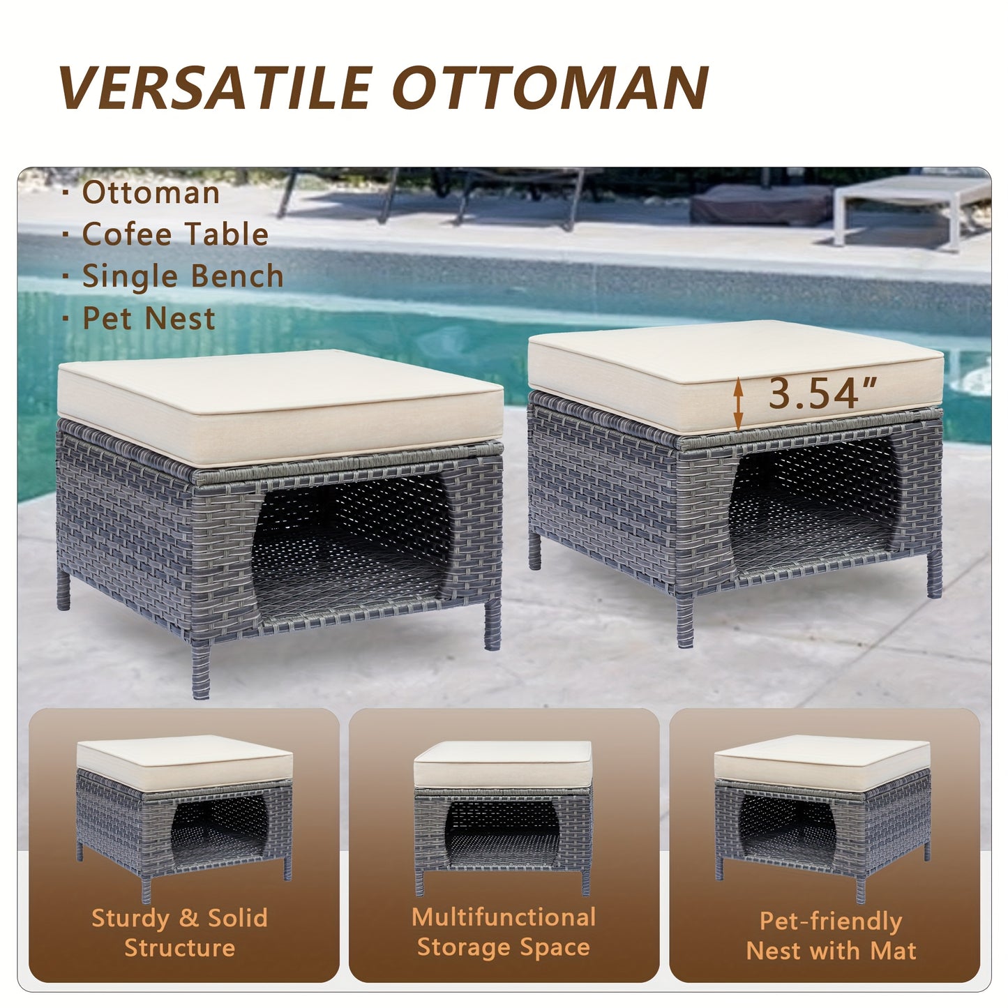 9pcs Outdoor Rattan Furniture Set Made from All-Weather Materials, Featuring 360° Swivel Rocking Chairs, a Sofa, Ottomans, And a Tempered Glass Side Table. This High-Quality Wicker Is Built to Last