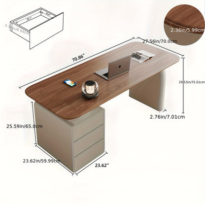 70.86'' Home Office Study Desk With Drawer Storage, Walnut Wood Minimalist Desk, Wide Desktop For Study, Suitable For Bedroom & Study Room