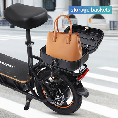 750W High-Speed Brushless Motor Electric Scooter with Seat & Basket - 29-mile Long Range, 20 MPH Top Speed, Foldable Design for Commuting, Travel, and Daily Use