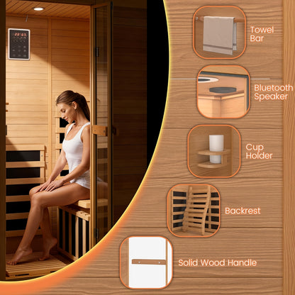 35.4"x 31.5"x 66.9" Sauna, 1 Person Sanua with Home, Indoor Dry Sauna, Carbon, Heater Panels, 8-Color Chromotherapy Lights