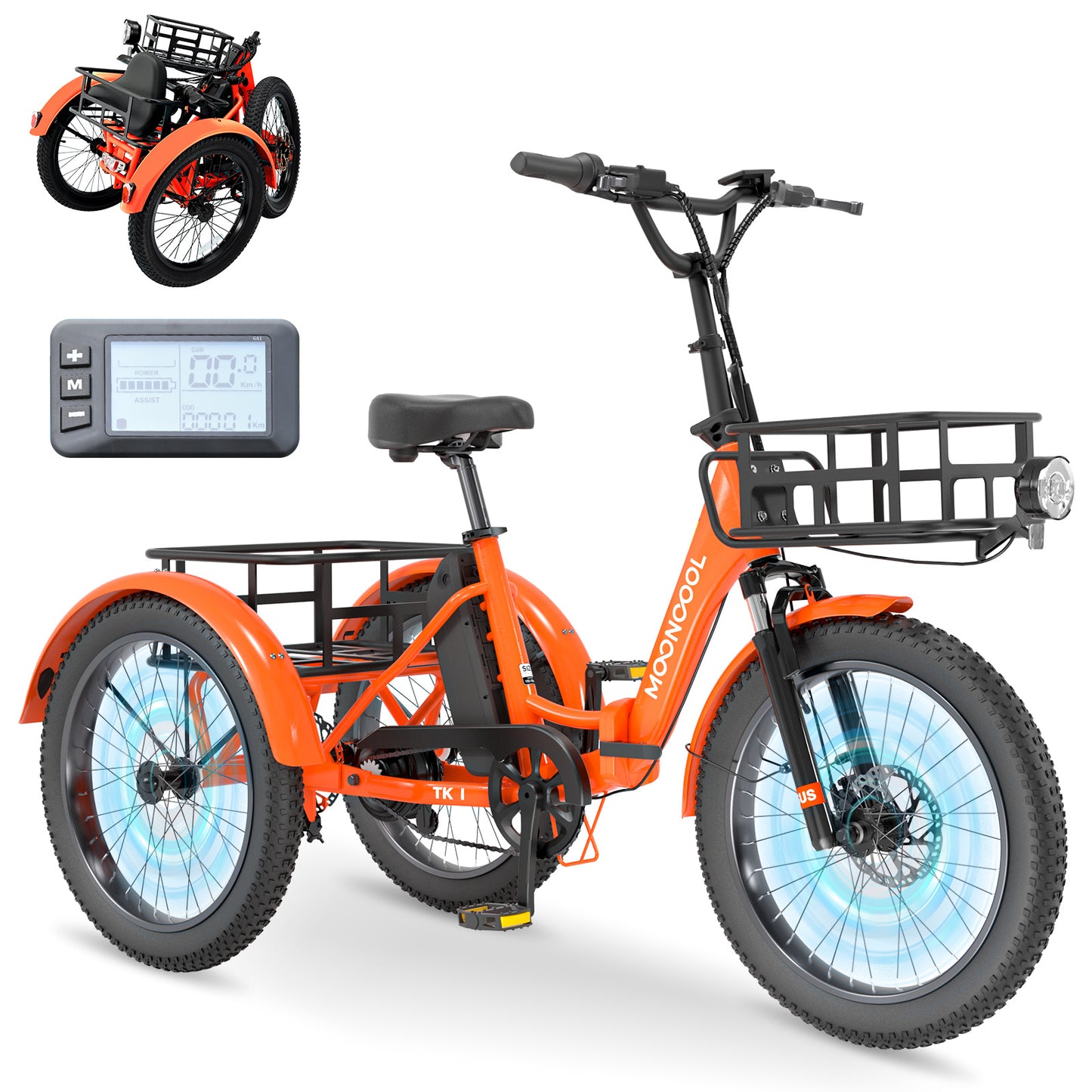 20" Fat Tire Adult Foldable Electric Trike, 500W 48V Electric Trike Motorized 3 Wheel Electric Bicycle,1 Speed Foldable Removable Battery，Home, Travel, Off-Road