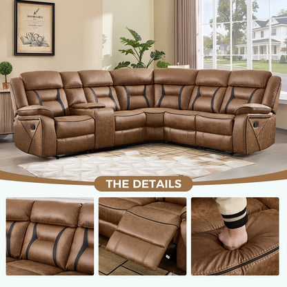 Contemporary Synthetic Faux Leather Reclining Sofa Collection, 5-Seater Couch Featuring Cup Holders And Storage, Ideal for Living Rooms And Offices