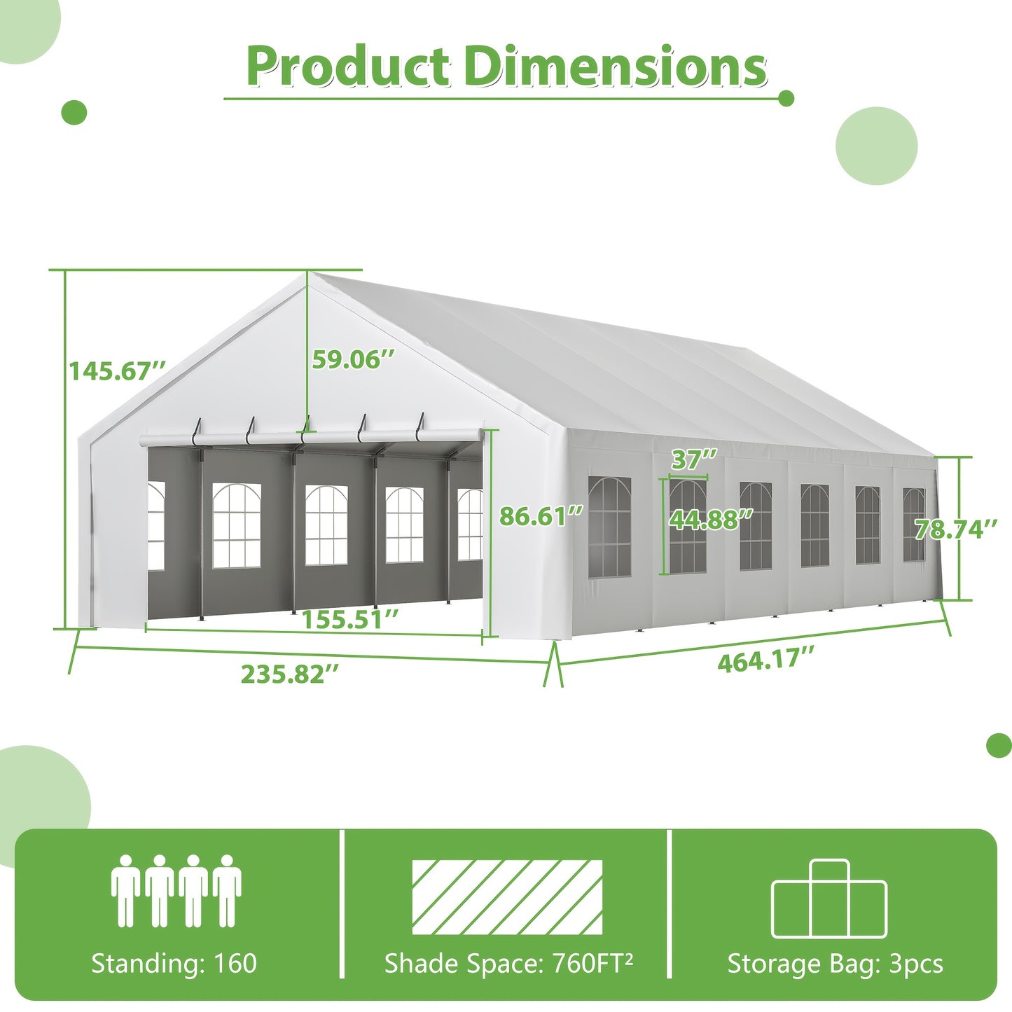 20×40/20×20/16×32 Feet Heavy Duty Party Tent, Large Wedding Event Canopy with Removable Side Walls - Outdoor Gazebo Style Commercial Shelter for Sports Events, Bleachers & Carports