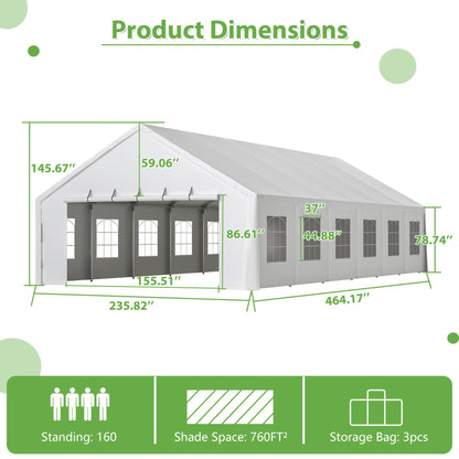 20×40/20×20/16×32 Feet Heavy Duty Party Tent, Large Wedding Event Canopy with Removable Side Walls - Outdoor Gazebo Style Commercial Shelter for Sports Events, Bleachers & Carports