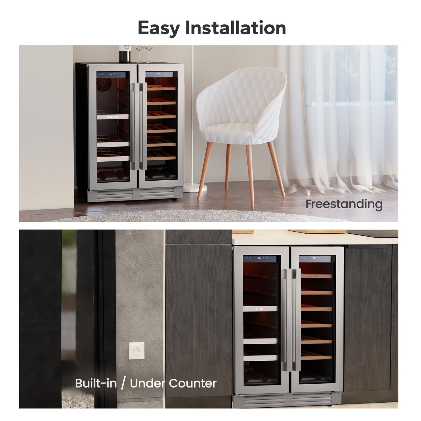 24 Inch Dual Zone Wine And Beverage Refrigerator Cooler - 60 Can And 20 Bottle LED Beverage Fridge - US 115V & Wine Refrigerator with 34°F -54°F Temperature Control, Beverage Cooler Built In Or Freestanding, Perfect for Home/Kitchen(4.10 Cu.ft)
