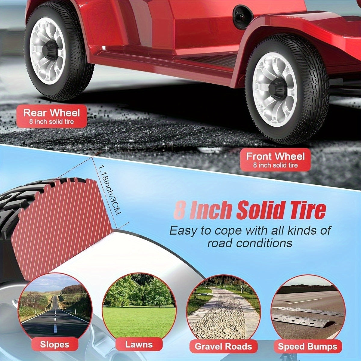 ightweight 4-Wheel Electric Mobility Scooter with Non-Slip All-Terrain Solid Tires, Front Basket, LED Headlight, Foldable Adult Mobility Scooter with Red/Black/Blue/Purple Colors, Senior Transportation, Safety Features Disabled Mobility Aid