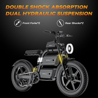 Electric Dirt Bike For Adults - 60V Fast Speed Commuter EBike With 20Ah*2 Battery, 93 Mile Long Range Motorcycle, All-Terrain Fat Tires, Full Suspension, Smart Display, USB Port, Storage Bag, Hydraulic Brakes. Perfect Gift For Christmas & New Year.