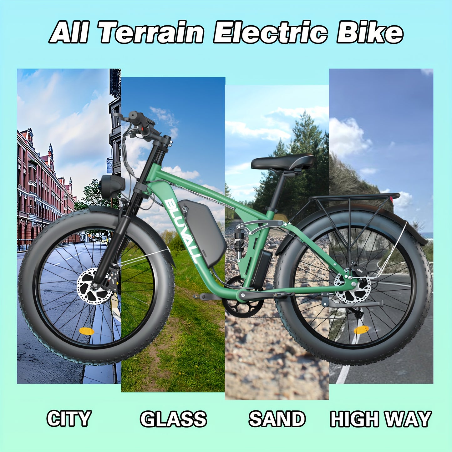 Bluvall 740W Adult Electric Bike with Dual Motor 80NM Torque & 48V/52V 22.4AH Removable Battery - 26" All-Terrain Tire Mountain Bike, 30-Mile Range, 7-Speed, Front/Rear Motor, 15-20MPH Speed, 300lb Capacity, 40-Mile Range, Disc Brakes & Susp