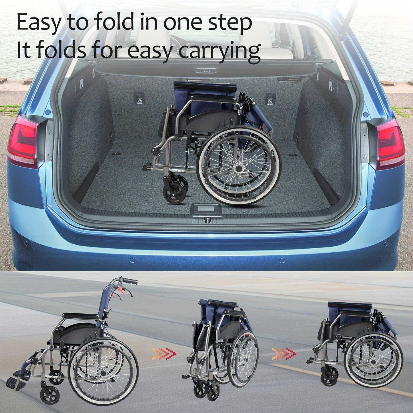 Multi-function Manual Wheelchair with Handbrake, Adult Wheelchair, Light Foldable Wheelchair, 20-inch Rear Wheel, Foldale Pedal, for Seniors