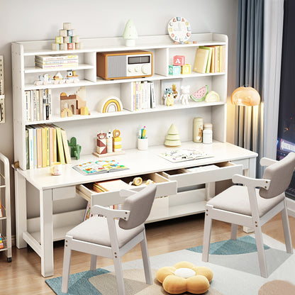 63" Modern Solid Wood Desk with Built-In Bookshelf & 2 Chairs - Space-Saving Writing Desk/Shelf Combo Suitable for Small Apartments, Dorm Rooms - Study Desk, Assembly