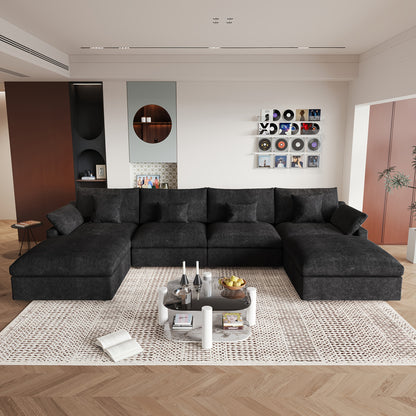 Oversized U-Shaped Modular Cloud Sofa - 155.9 Inches with Footstool - Modern Minimalist Deep-Seat Sofa for Living Room - Ultimate Comfort with Down-Filled Cushions - Covers Are Removable And Washable - Easy Design for Easy Assembly