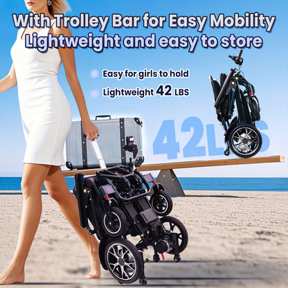 Upgrade Electric Wheelchair for Adults, Ergonomic Design Lumbar Protection Power Wheelchairs, Lightweight Foldable Motorized Wheel Chairs for Seniors, Airline Approved, 18.5" Wide Seat