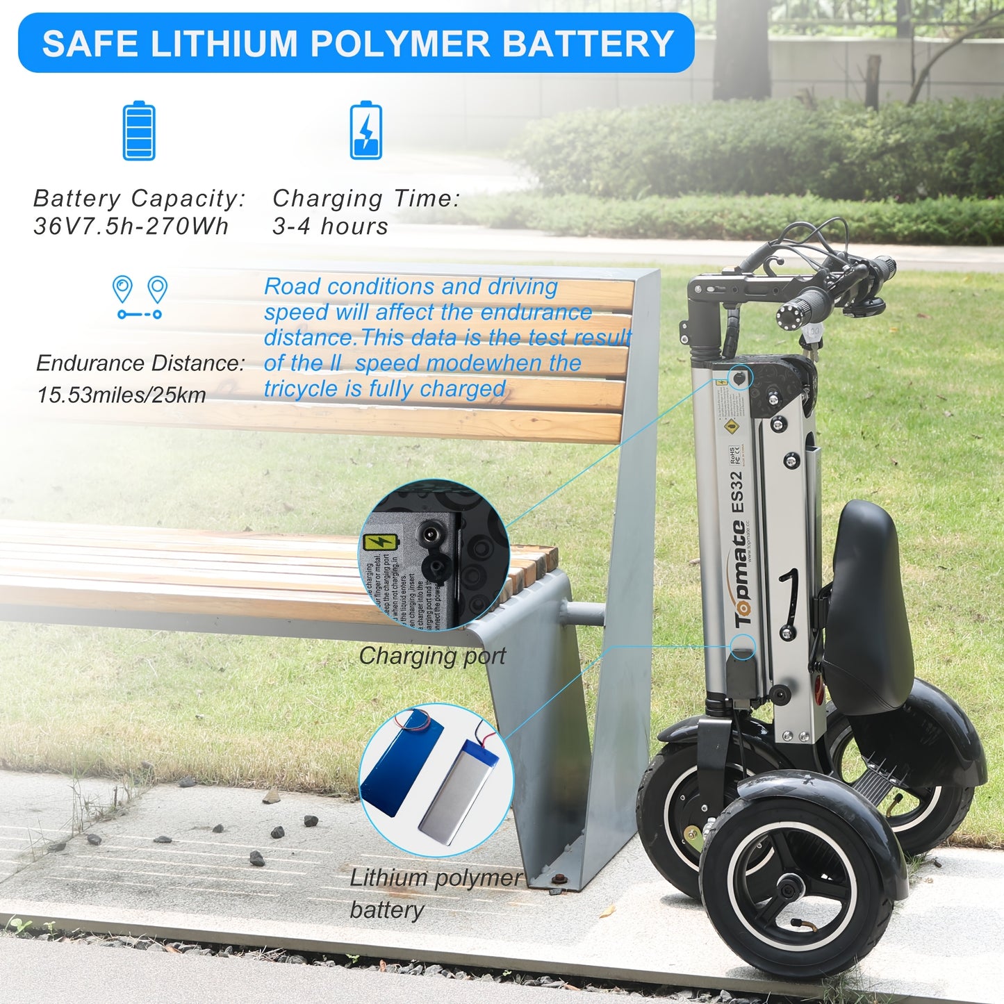 Compact Electric Trike for Grown-Ups, 3-Wheeled Mobility Scooter Featuring a Seat And Reverse Function, 10-Inch Air Tires, Lightweight Vehicle for Outdoor Adventures