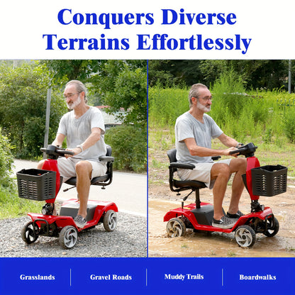 4-Wheel Electric Mobility Scooter For Adults With Seat - 250W Motor, 15 Miles Per Hour Speed, With Backrest Seat And Front Basket, 265 Pounds Capacity, 8 Inch Solid Tires, Lightweight 82Pounds, Suitable For Outdoor And Indoor Mobility