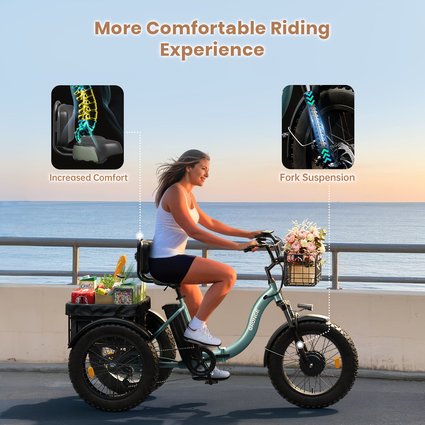 Adult Electric Tricycle, 20" Fat Tire Foldable Electric Tricycle with 749W Brushless Motor, 36V 15Ah Removable Battery Ebike 55Miles Range, 19MPH Cargo Tricycle with Basket, Suitable for Farm Work/Commuting/Travel
