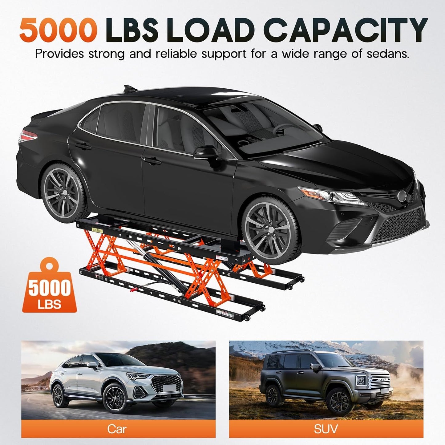7000lb to 8000lb car lift designed for home garage workshop auto repair, suitable for sedan SUV pickup and most universal vehicles, ideal for maintenance inspection and underbody work.