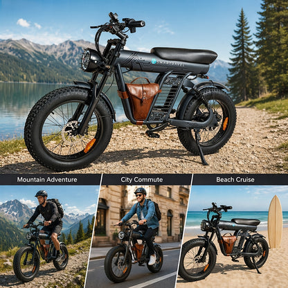 20" Fat Tire Electric Bike For Adults, 749W Peak Motor, 48V 25Ah Removable Battery, 19.88MPH, Aluminum Frame, With Phone Holder & Bag, All-Terrain, Best Value E-Bike For City Commuting, Beach Riding, Outdoor Travel, Perfect Gift For Men Women