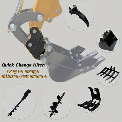 Set of 8 Mini Excavator Attachments Including Quick Hitch, Narrow Bucket, Ripper, Rake, Auger, Grapple, And Screening Bucket for Small Diggers, Available in USA Stock