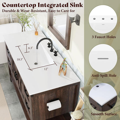 48 Inch Modern Farmhouse Bathroom Vanity with Barn Door Cabinet & 4-Drawer Storage - & Wood Tone Freestanding Sink Unit, Engineered Wood/MDF Suitable for Bathrooms