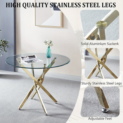5pcs Modern Dining Table and Chair Set with Tempered Glass Table & Velvet Chairs - -Frame Base, Cushioned Seats Suitable for Kitchen, Dining Room, Small Spaces - Assembly, Contemporary Furniture (Table & 4 Chairs)