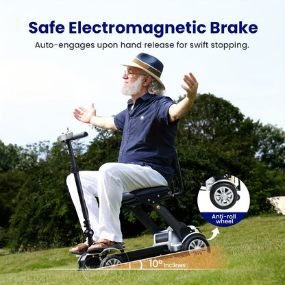 Lightweight Electric Mobility Scooter with Four Wheels, Designed for Seniors, Featuring a Foldable Carbon Fiber Frame And a Comfortable