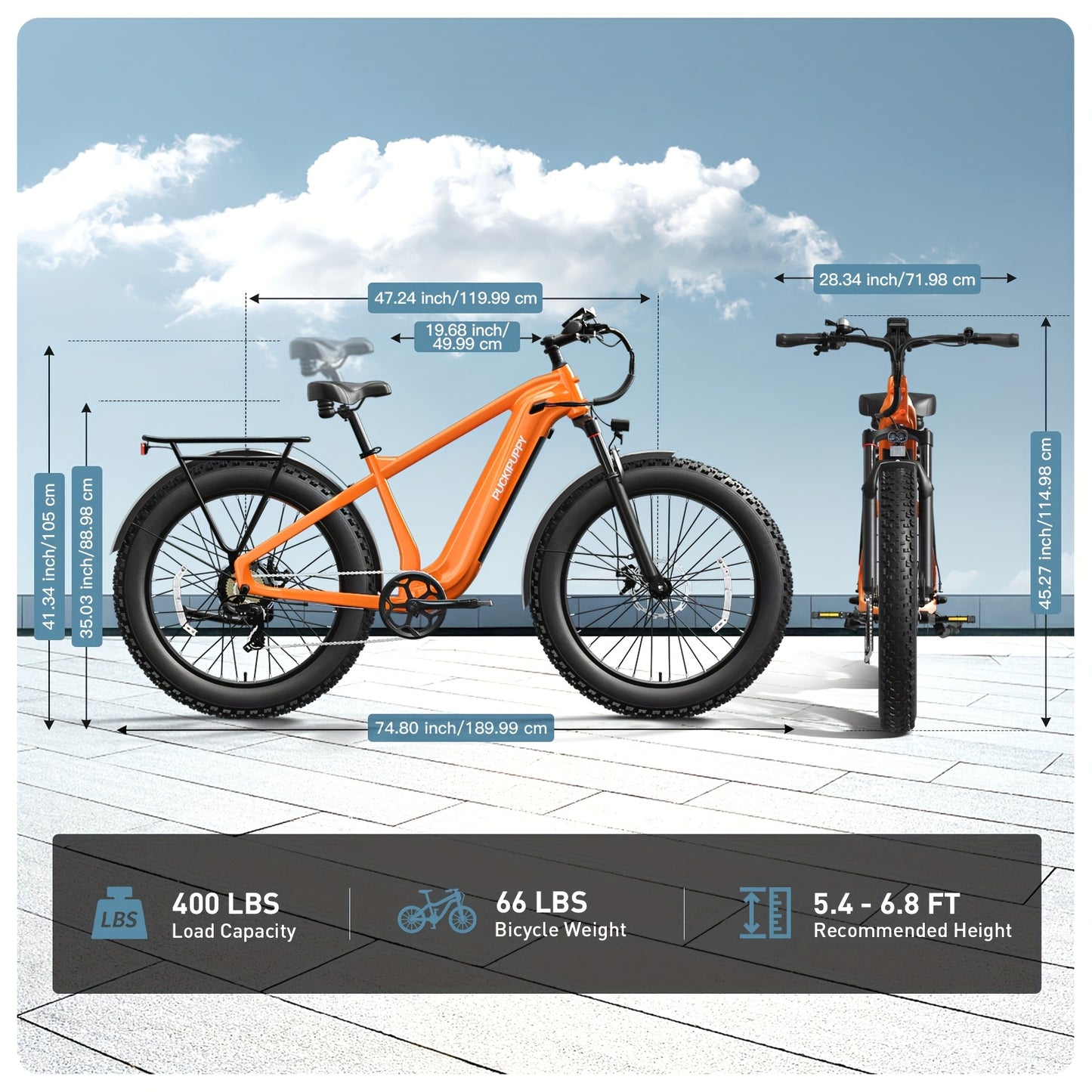 1 Electric Bike For Adults | Rear High-power Brushless Motor, 26" Fat Tire, 48V 15AH Removable Battery, Aluminum Frame with Rear Storage Shelf, Suitable for Outdoor Off-road and Urban Commuting | Orange, PUCKIPUPPY, Disc Brakes