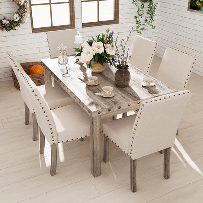 Morden Fort Rustic Dining Table Set, Farmhouse Kitchen Dining Chairs, Charming 60" Rectangular Wooden Table& Upholstered Chair With Nailhead Accents For Dining Hub, Breakfast Nook
