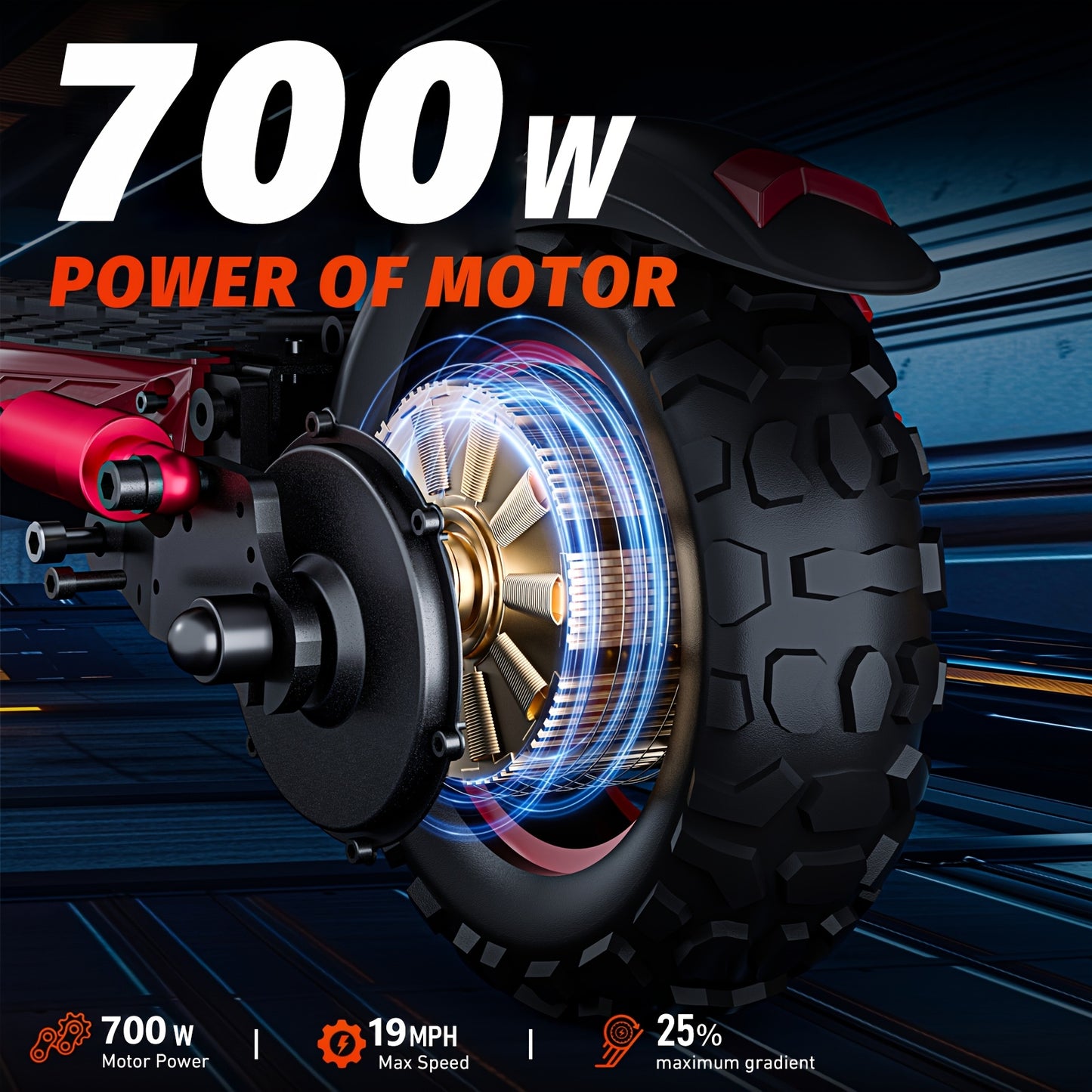 Folding Electric Scooter, 700W Motor, 19 MPH Top Speed, 11-Inch Large Tires, 31-Mile Range, Single Drive, Black and Red, with LED Lights and Seat