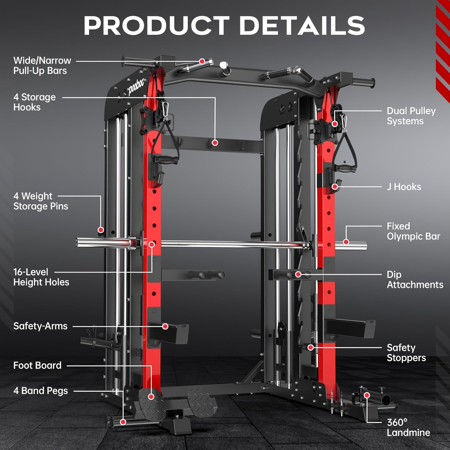 HASIMAN Multi-Functional Power Rack Cage with 2000 Pounds Capacity, LAT Pull Down J-Hooks, Dip Bars, T-Bar, Cable Handles And Other Attachments, Home Gym Exercise Machine, Comprehensive Workout Equipment