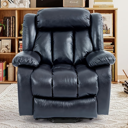 Dual Motor Lay Flat Power Lift Recliner Chair For Elderly Armchair Adjustable Breathable Leather Sofa Chair With Massage And Heating For Living Room Infinite Position Lift Recliner (Navy Blue)
